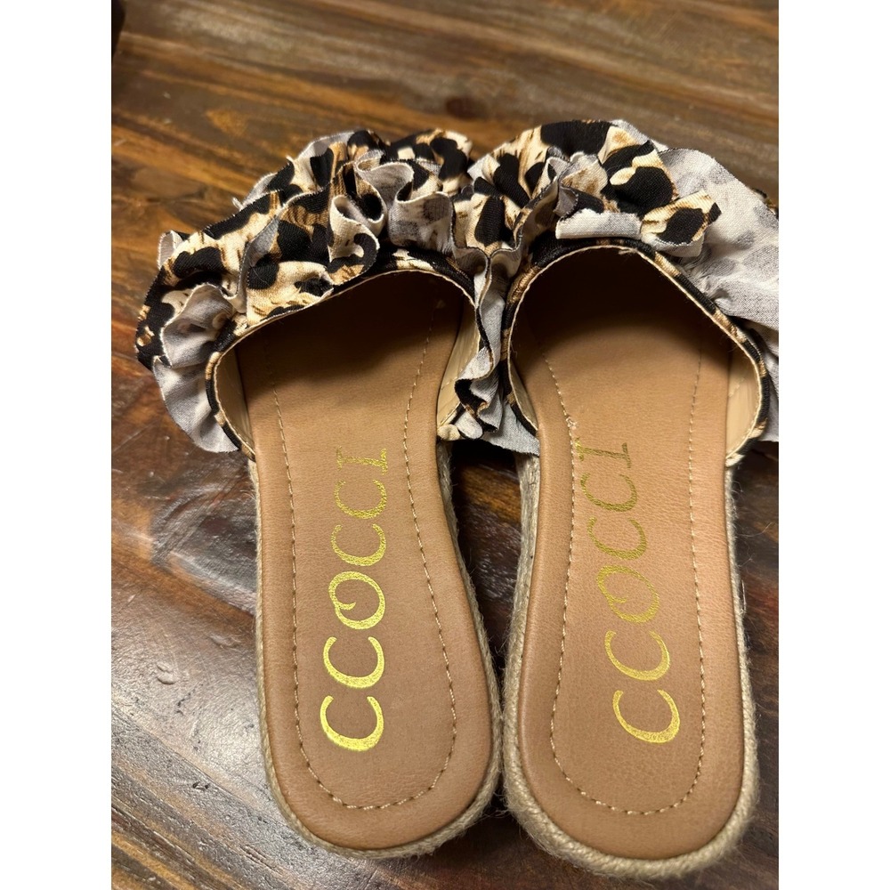CCOCCI Women's Leopard Ruffle Platform Espadrille Slide Sandals Size 7 - Picture 5 of 9